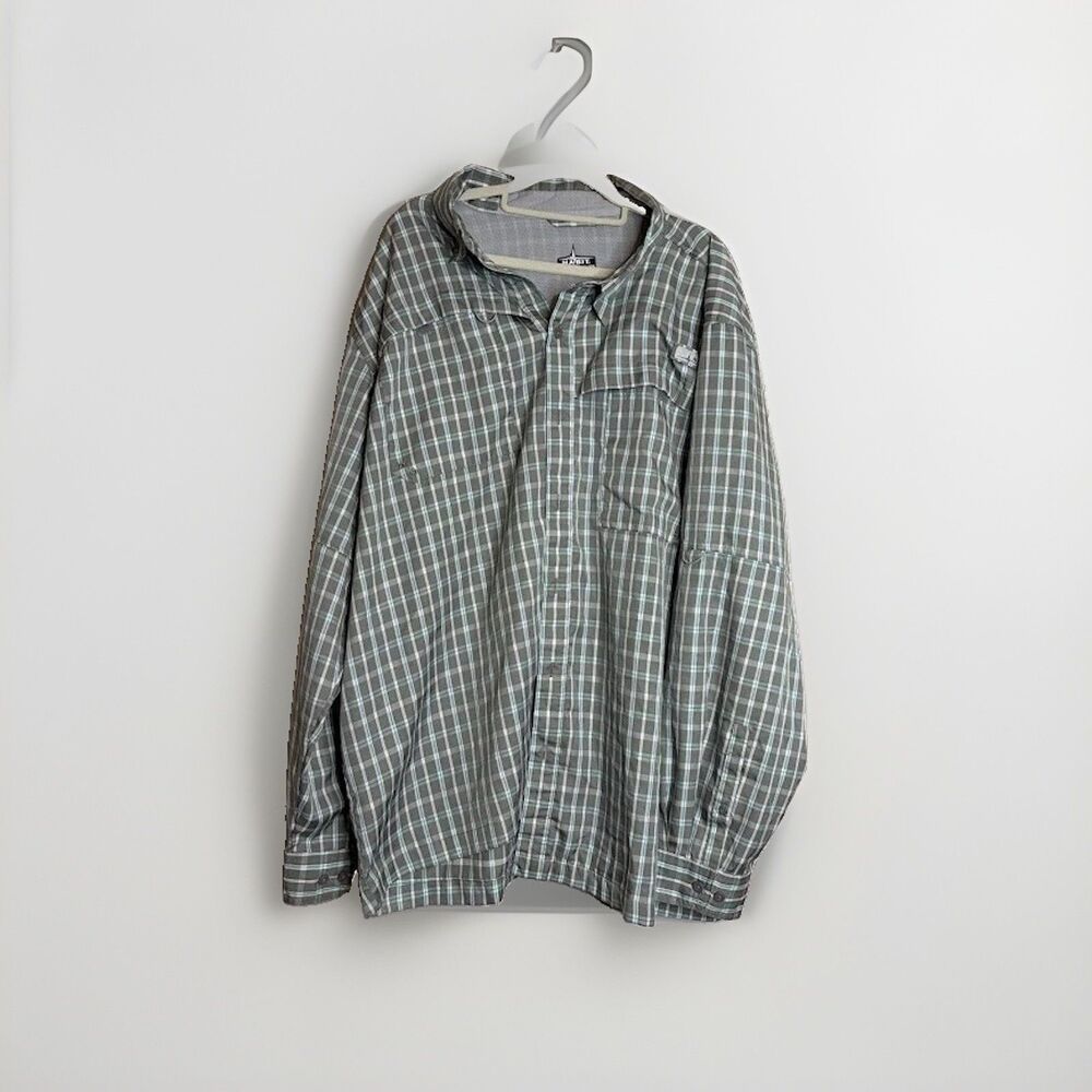 Habit Mens 2XL Green Teal Stripe Shirt UPF Long Sleeve Vented Fishing